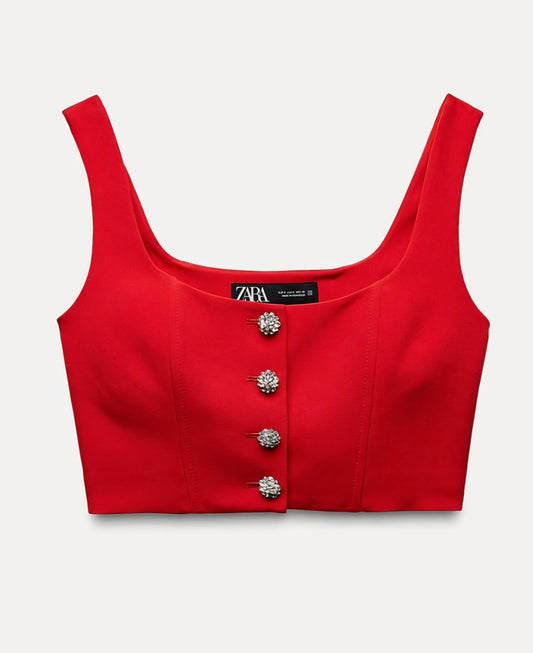 Blusa Corta con Botones Plateados ZARAB0008